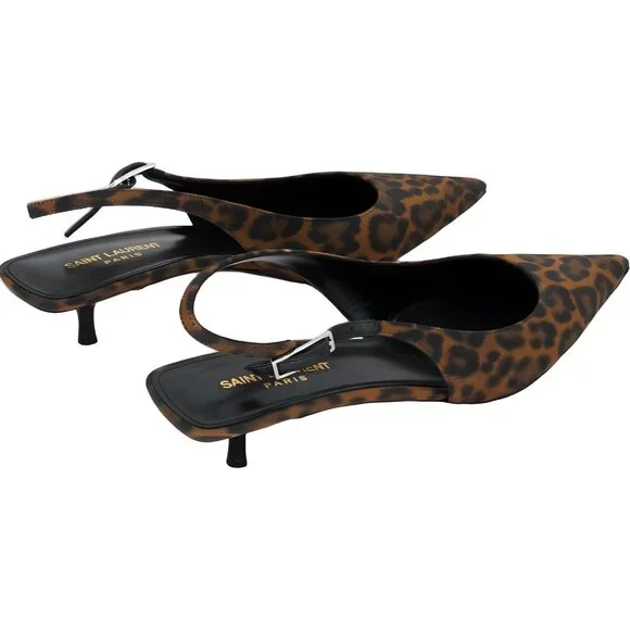 Saint Laurent Cherish Leopard-Print Slingback Pointed-Toe Pumps Women's US 8M - Picture 3 of 6